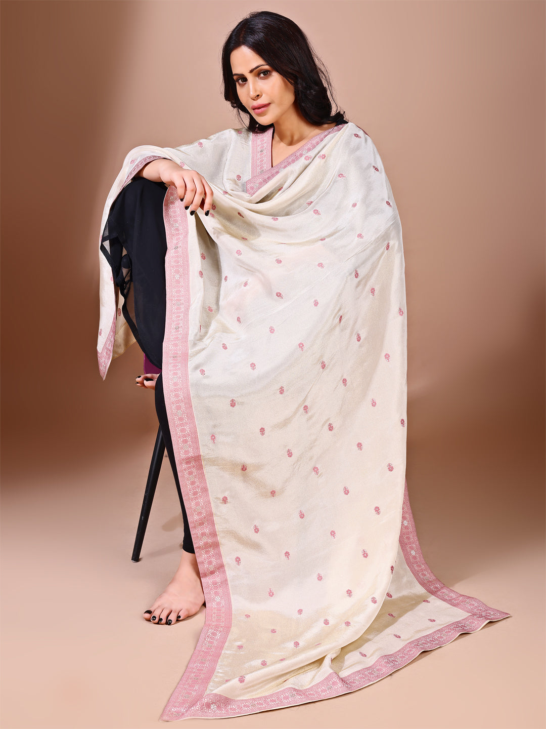 Side pose showcasing the plumbary bridal dupatta, designed for weddings and special occasions.