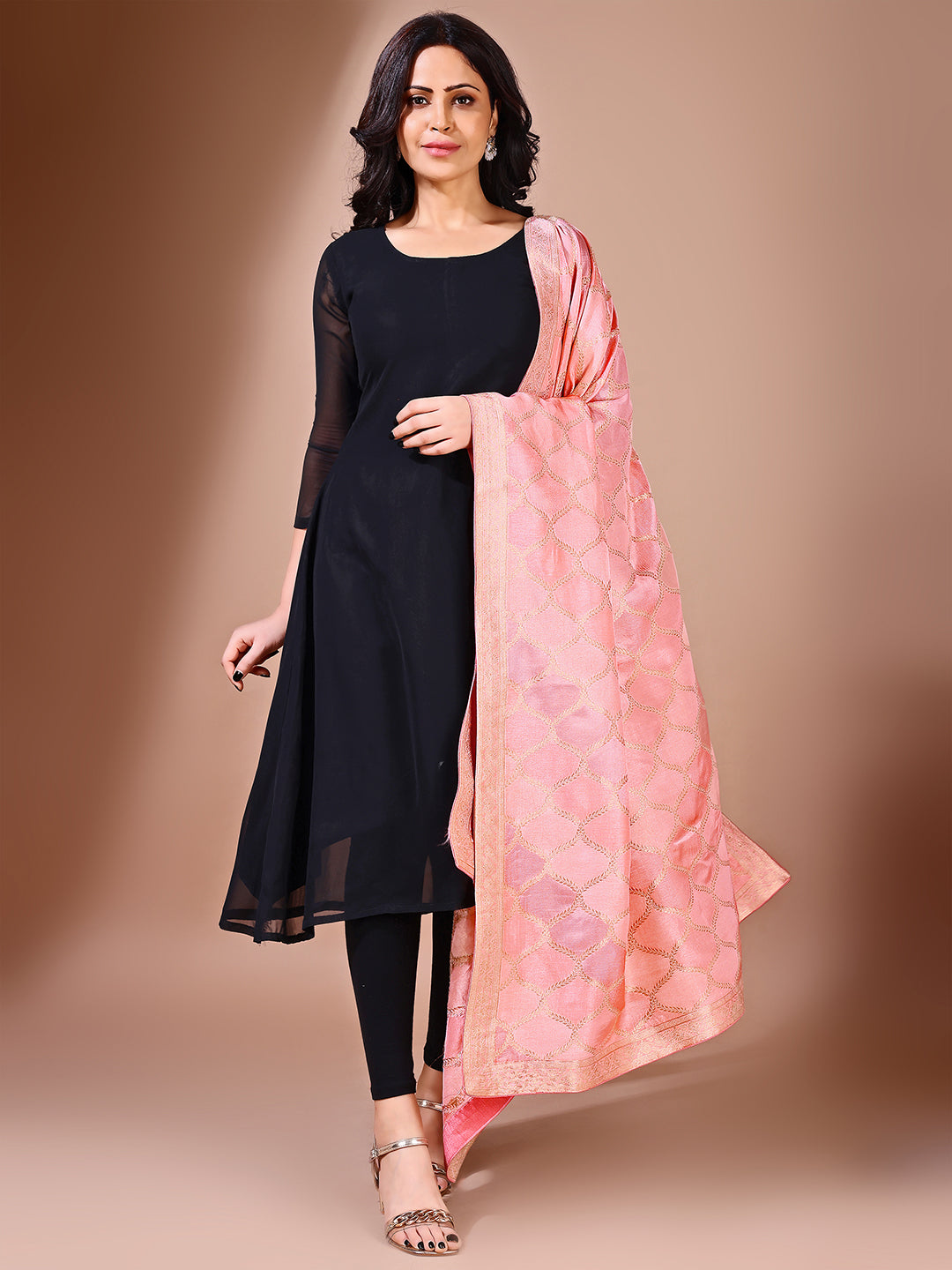 Side pose showcasing the gajari bridal dupatta, designed for weddings and special occasions.